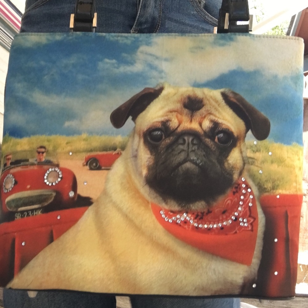 vintage pug dog purse jeweled western vibe handbag